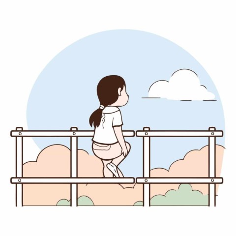 Little girl on the bridge in a flat style.