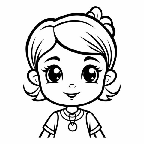 Black and White Cartoon Illustration of Cute Little Girl Charact