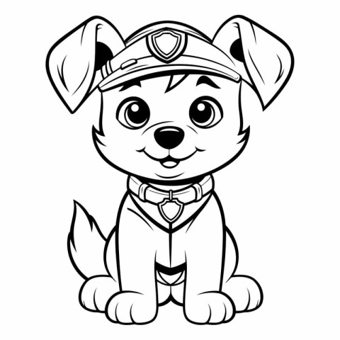 Cute cartoon dog with police cap and collar.