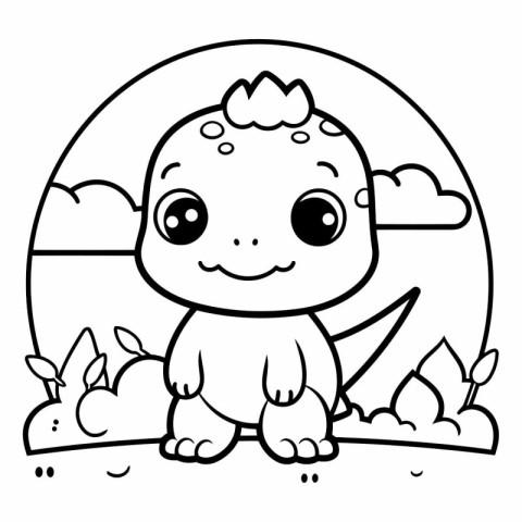 Coloring Page Outline Of Cute Dinosaur Vector Illustration.