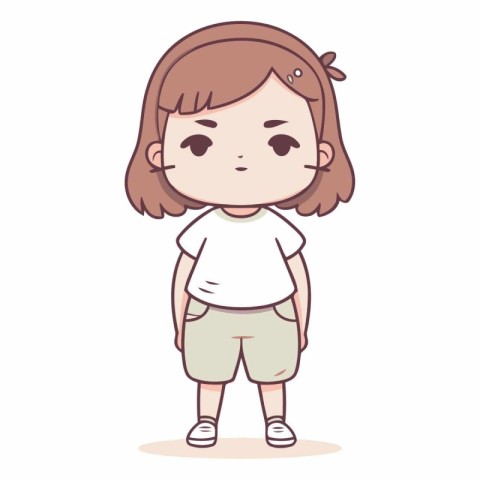 Cute little girl in casual clothes in cartoon style.