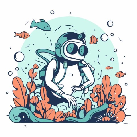 Cute scuba diver in the sea for your design