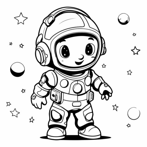Cute cartoon astronaut on white background for coloring book.