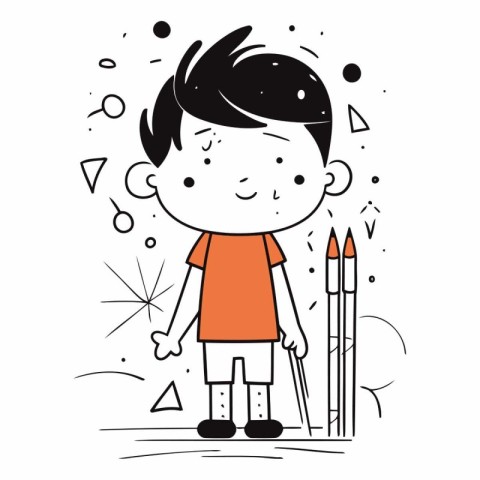 Boy with crayons in doodle style