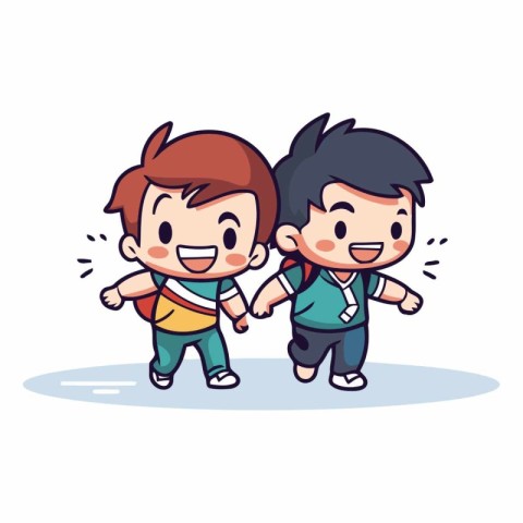 Boy and girl running together. Cute cartoon character vector ill