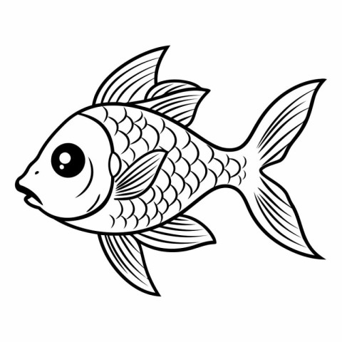 Fish. Black and white vector illustration for coloring book or t