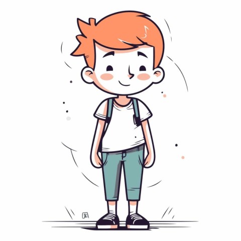 Cute little redhead boy in casual clothes.