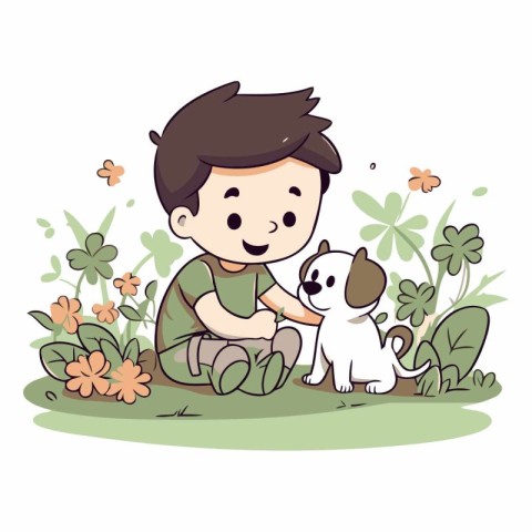 Boy playing with a dog in the garden of a boy with a dog.