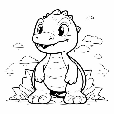 Cute Dinosaur - Black and White Cartoon Illustration for Colorin