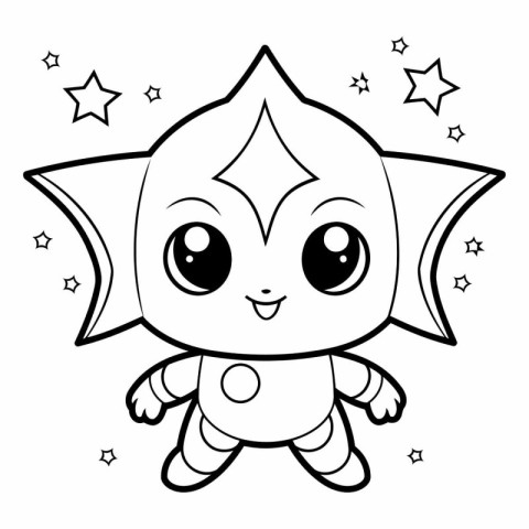 Cute cartoon superhero. Black and white vector illustration for