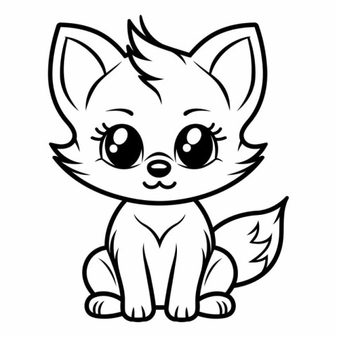 Cute Cartoon Fox - Coloring Book for Children Vector Illustratio