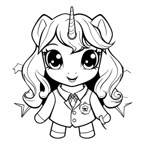 Black and White Cartoon Illustration of Cute Unicorn Fantasy Cha