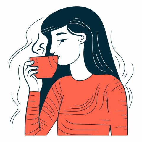 Woman drinking coffee of a girl in a red sweater.