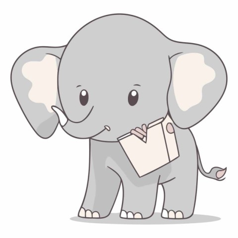 cute little elephant holding a sheet of paper cartoon vector ill