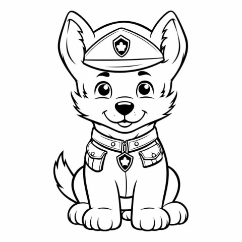 Black and White Cartoon Illustration of Cute Puppy Police Dog Co