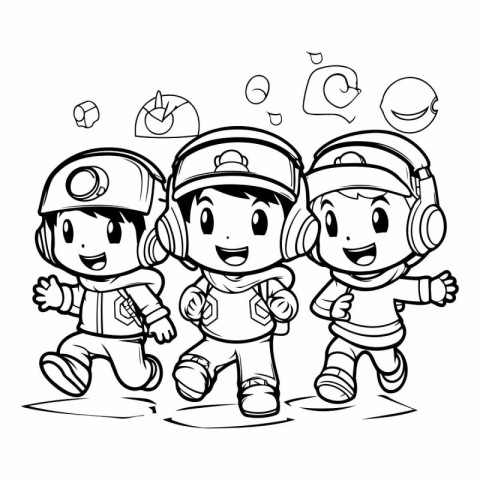 Illustration of Stickman Kids Wearing Astronaut Costume and Earp