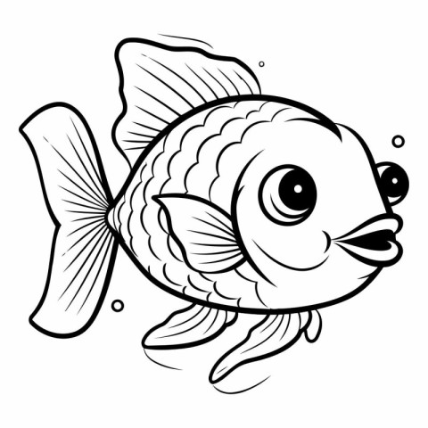 Black and White Cartoon Illustration of Cute Fish Animal Charact