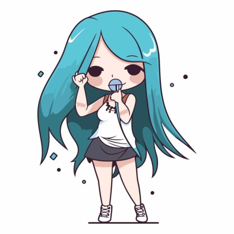 Cute anime girl with blue hair in cartoon style.