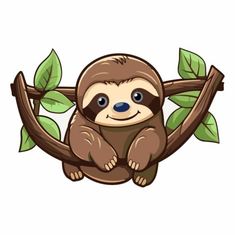 Cute cartoon sloth sitting on a branch.