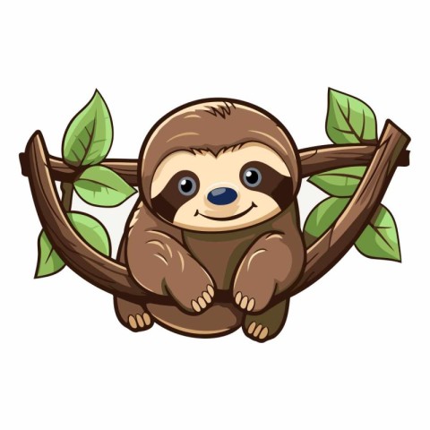 Cute cartoon sloth sitting on a branch.