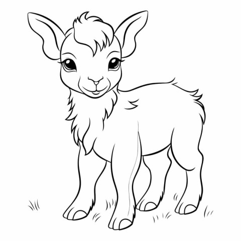 Cute cartoon baby goat for coloring book page.