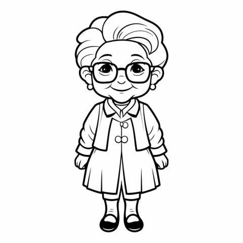 Black and White Cartoon Illustration of Grandmother or Grandmoth