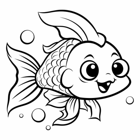 Black and White Cartoon Illustration of Cute Fish Animal Charact