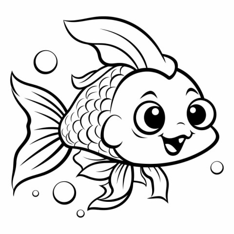 Black and White Cartoon Illustration of Cute Fish Animal Charact