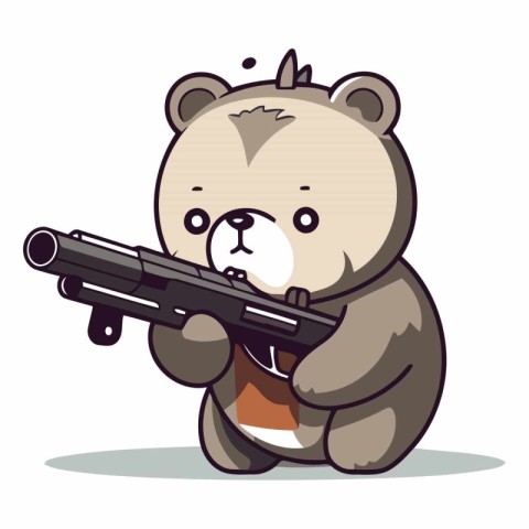 Cute Bear Holding Gun Cartoon Mascot Character Vector Illustrati