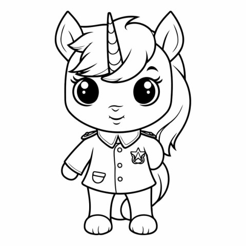 Black and White Cute Unicorn Cartoon Mascot Character Vector Ill