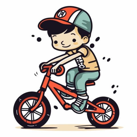 Cute little boy riding a bicycle in cartoon style.