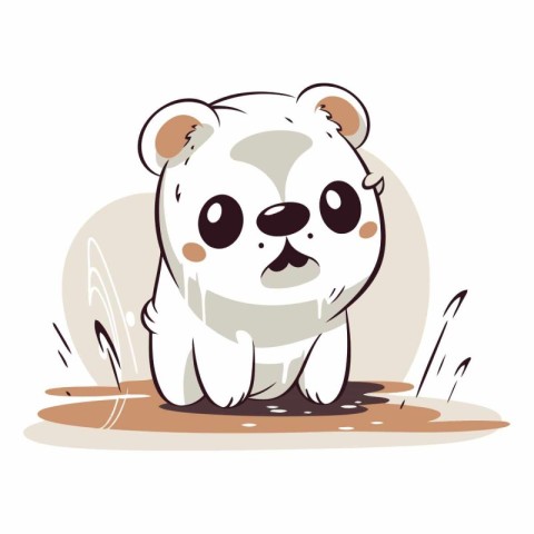 Cute cartoon panda bear sitting on the ground.