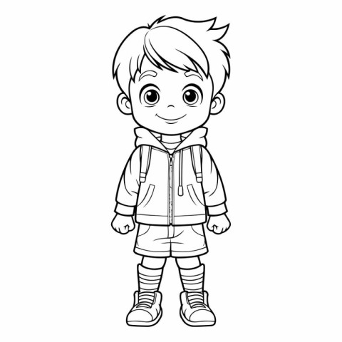 Cute little boy in warm clothes for coloring book