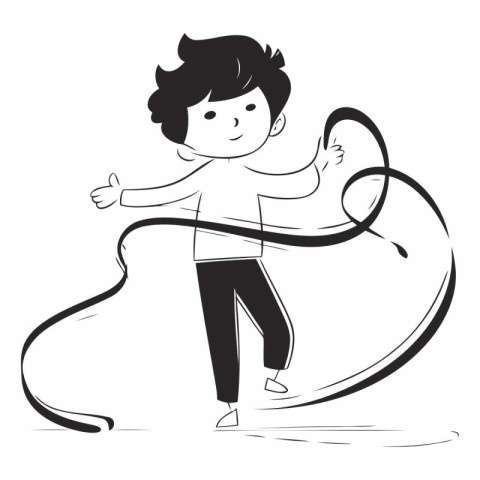 Vector illustration of a boy doing rhythmic gymnastics with a ho