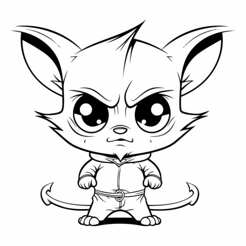 Cute Cartoon Fox - Black and White Vector Illustration. Isolated