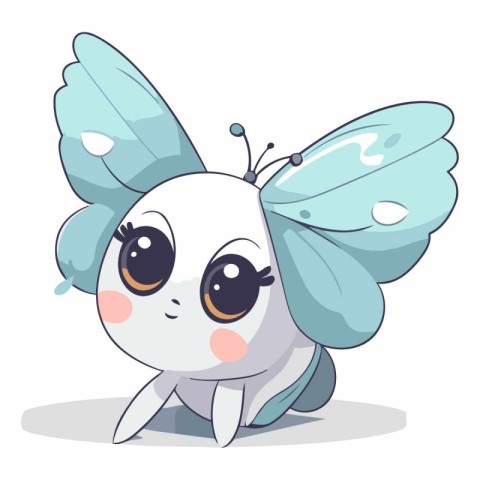 Cute butterfly on white background in cartoon style.