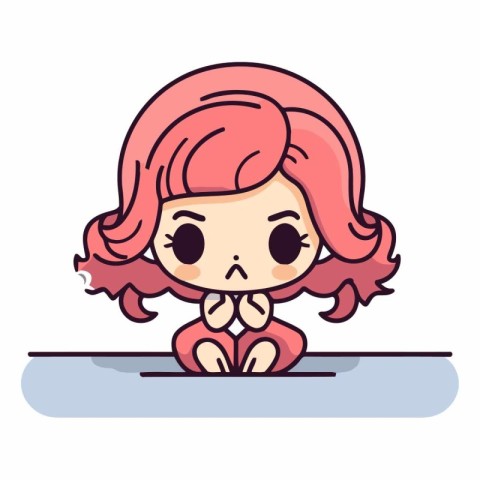 Cute little girl with pink hair in cartoon style.