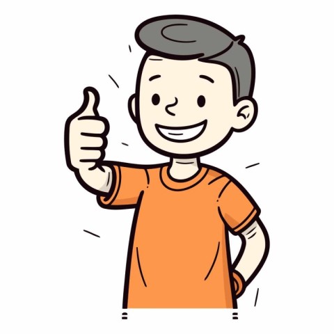 Boy showing thumbs up. Hand drawn vector illustration in cartoon