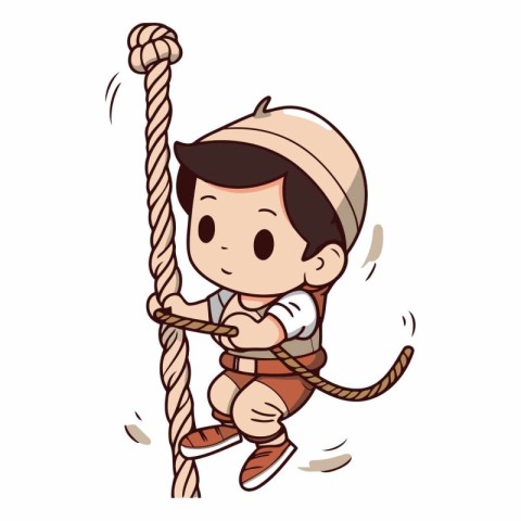 Illustration of a Little Boy Climbing a Climbing Rope