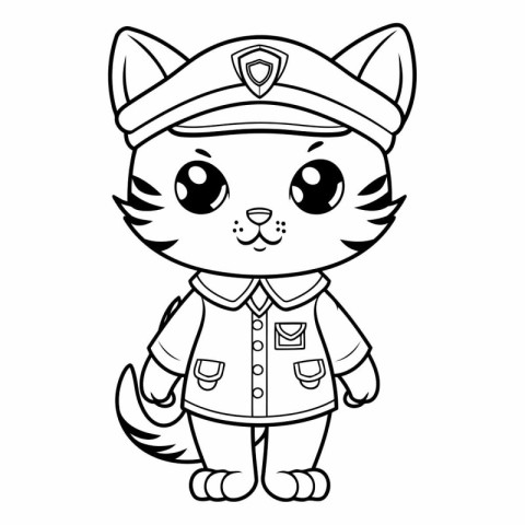 Coloring book for children: Cute cartoon cat in police uniform