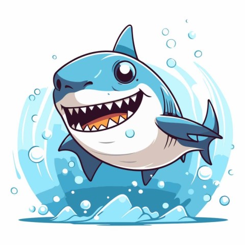 Shark in water. Cartoon style. Sea animal.