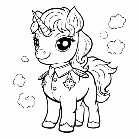 Black and White Cartoon Illustration of Cute Unicorn Fantasy Ani