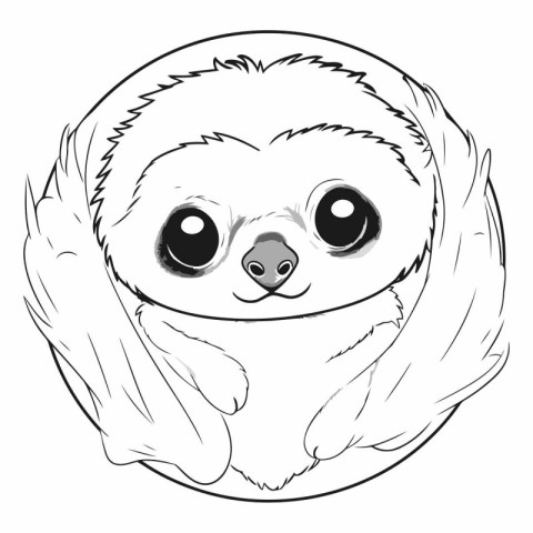 Cute cartoon sloth on white background. Hand drawn vector illust