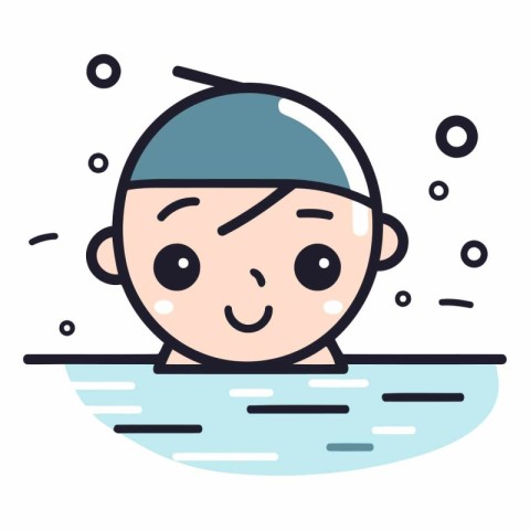 Cute boy in swimming pool in flat style.