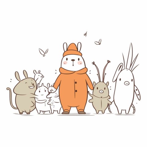 Vector illustration of cute cartoon animals in warm clothes. Han