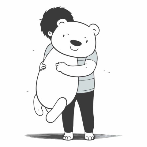 Illustration of a fat man with a polar bear on a white backgroun