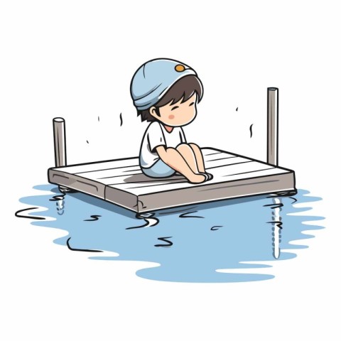 Boy swimming in the pool on a jetty.