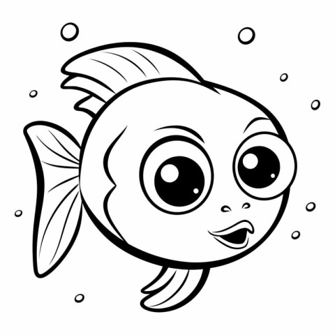 Black and White Cartoon Illustration of Cute Fish Animal Charact