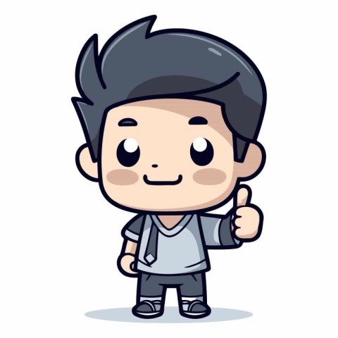 Thumbs up - Cute School Boy Cartoon Character Vector Illustratio