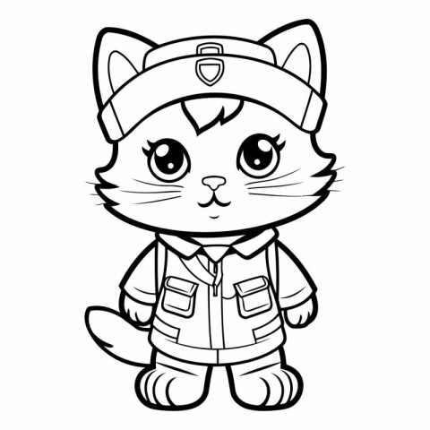 Black and White Cartoon Illustration of Cute Cat Occupation Colo